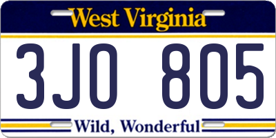 WV license plate 3JO805
