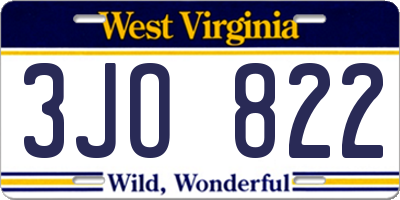 WV license plate 3JO822