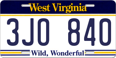 WV license plate 3JO840