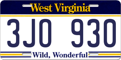 WV license plate 3JO930