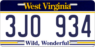 WV license plate 3JO934