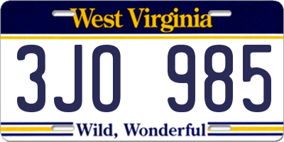 WV license plate 3JO985