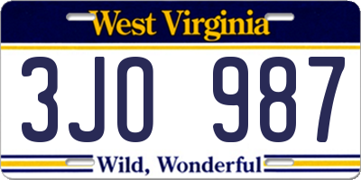 WV license plate 3JO987