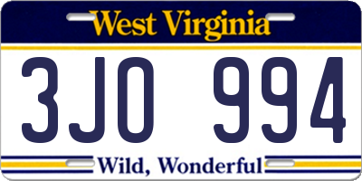 WV license plate 3JO994