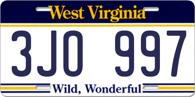 WV license plate 3JO997