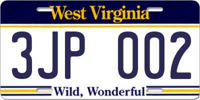 WV license plate 3JP002