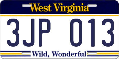 WV license plate 3JP013