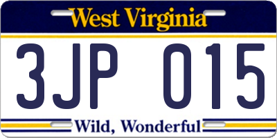 WV license plate 3JP015