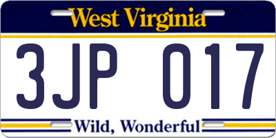 WV license plate 3JP017