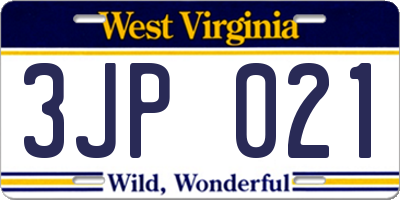 WV license plate 3JP021