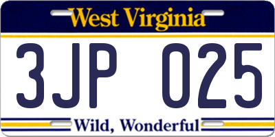 WV license plate 3JP025