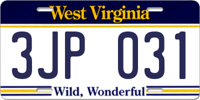 WV license plate 3JP031