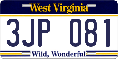 WV license plate 3JP081