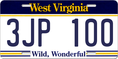 WV license plate 3JP100