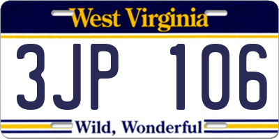 WV license plate 3JP106
