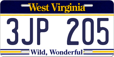 WV license plate 3JP205
