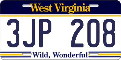 WV license plate 3JP208