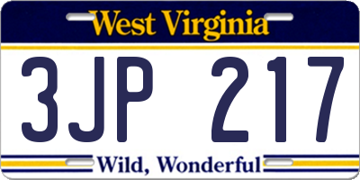 WV license plate 3JP217