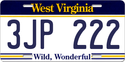 WV license plate 3JP222