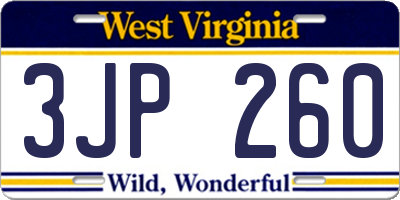 WV license plate 3JP260