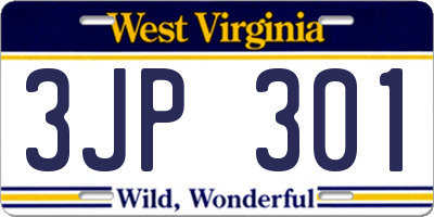 WV license plate 3JP301