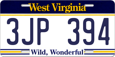 WV license plate 3JP394