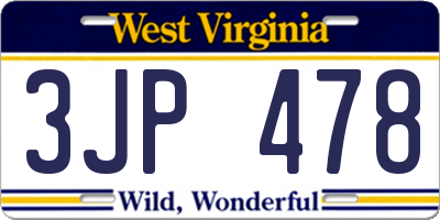 WV license plate 3JP478