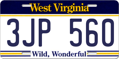 WV license plate 3JP560