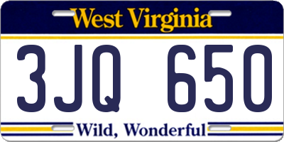 WV license plate 3JQ650