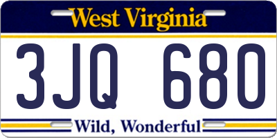 WV license plate 3JQ680