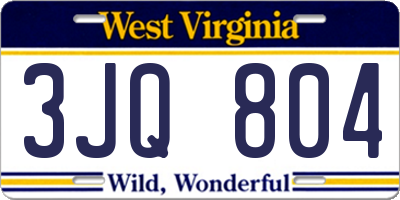 WV license plate 3JQ804