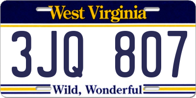 WV license plate 3JQ807