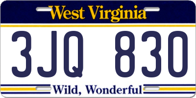 WV license plate 3JQ830