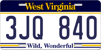 WV license plate 3JQ840