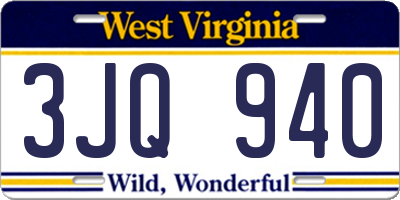 WV license plate 3JQ940