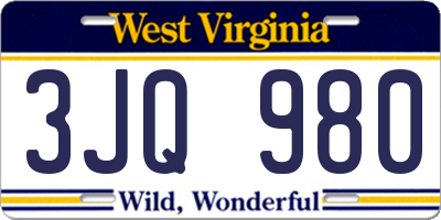 WV license plate 3JQ980