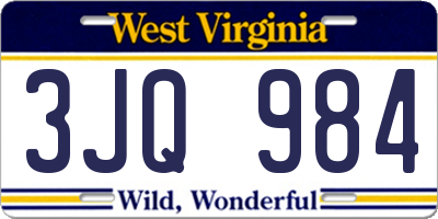 WV license plate 3JQ984