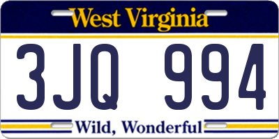 WV license plate 3JQ994