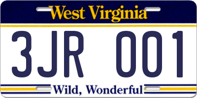 WV license plate 3JR001