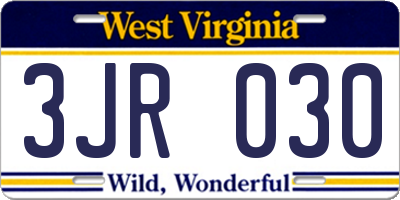 WV license plate 3JR030