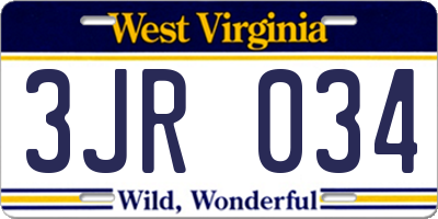WV license plate 3JR034
