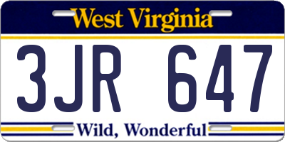 WV license plate 3JR647
