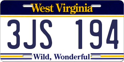 WV license plate 3JS194