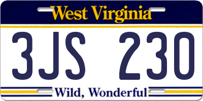 WV license plate 3JS230