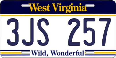 WV license plate 3JS257