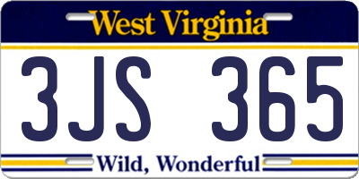 WV license plate 3JS365