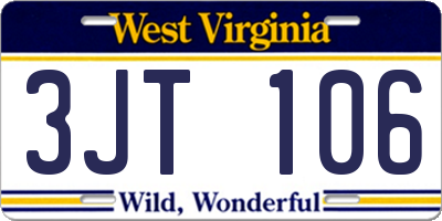 WV license plate 3JT106