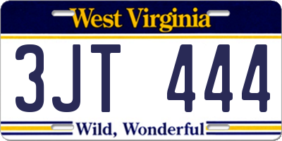 WV license plate 3JT444