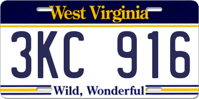 WV license plate 3KC916