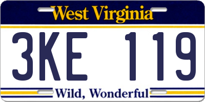 WV license plate 3KE119